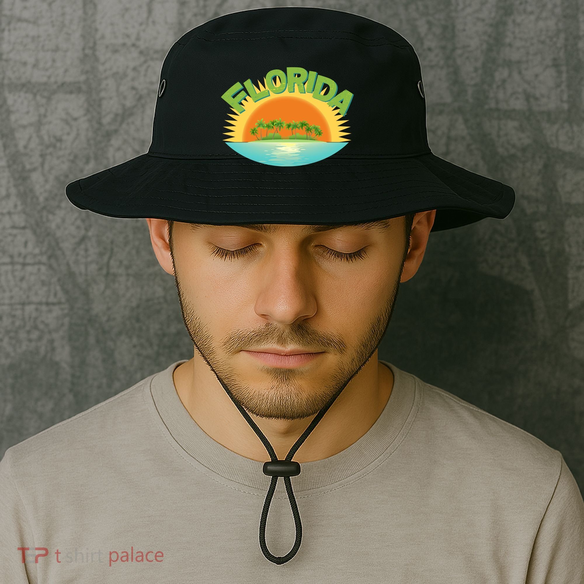 Retro Tropical Florida Coastline  Bucket Hat