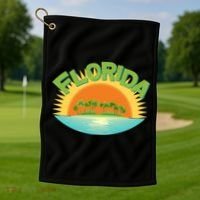 Retro Tropical Florida Coastline  Golf Towel thumb 1