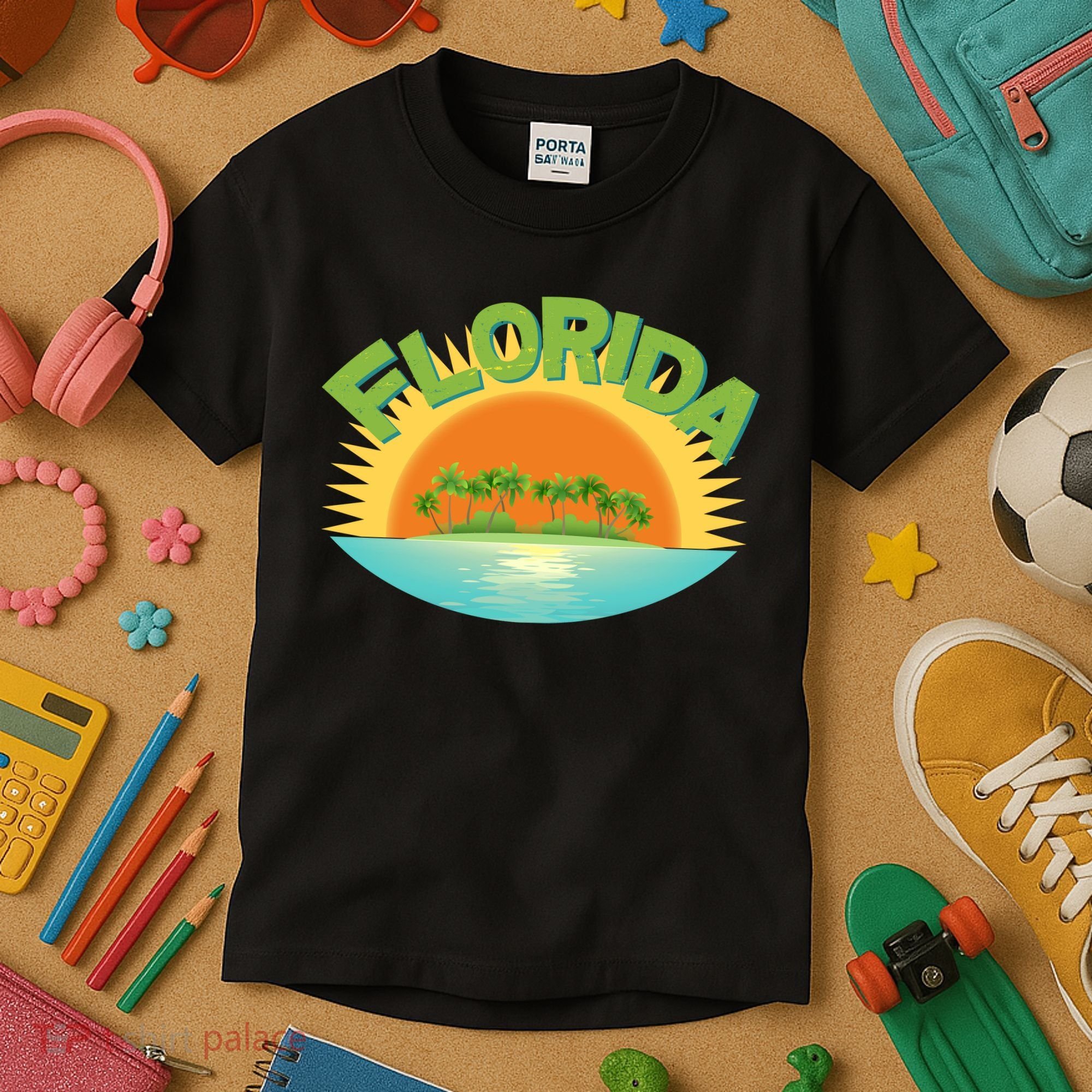 Retro Tropical Florida Coastline  Kids T-Shirt