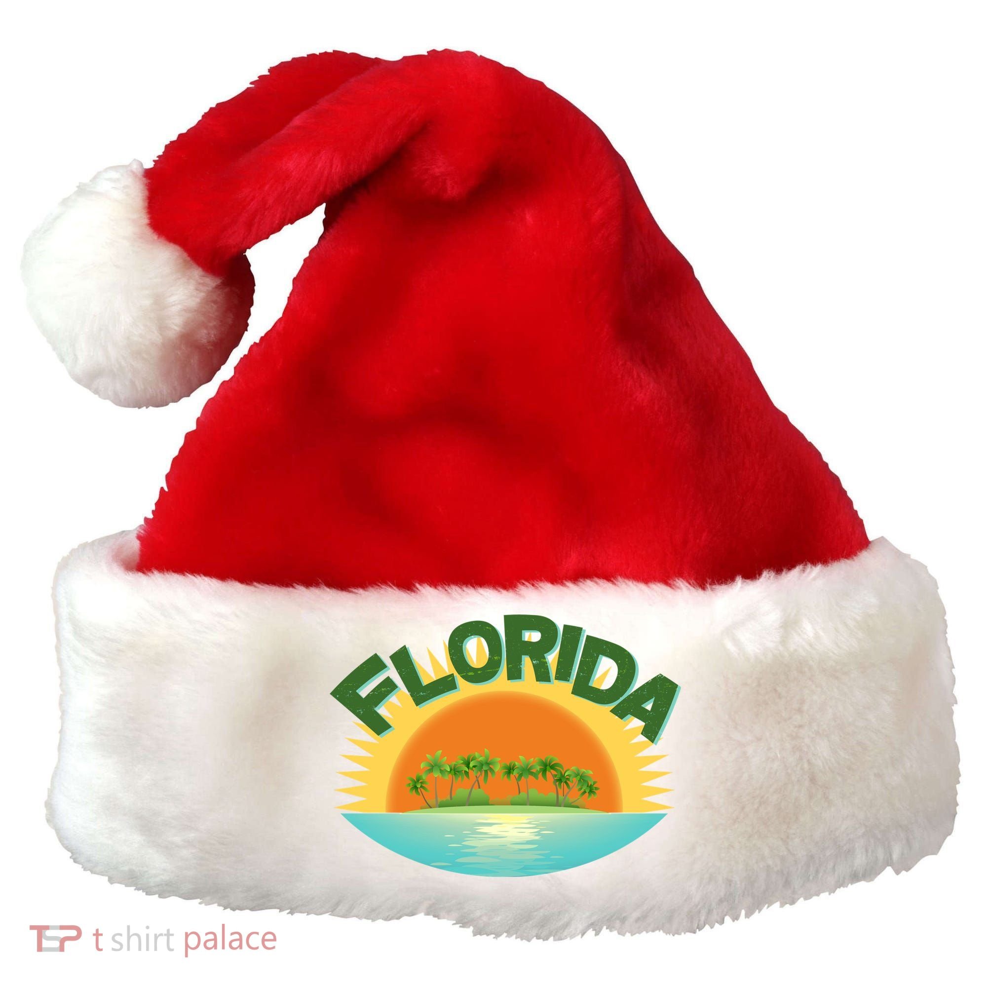 Retro Tropical Florida Coastline  Santa Hat
