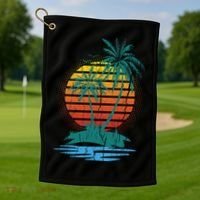 Retro Tropical Island Golf Towel thumb 1