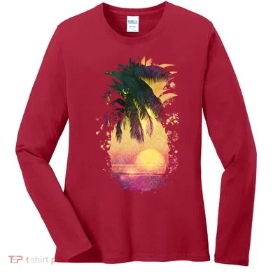 Retro Tropical Pineapple Women's Long Sleeve Shirt