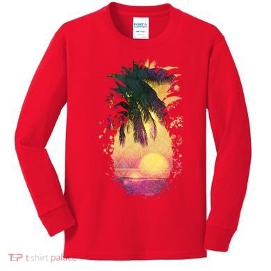 Retro Tropical Pineapple Kids Long Sleeve Shirt