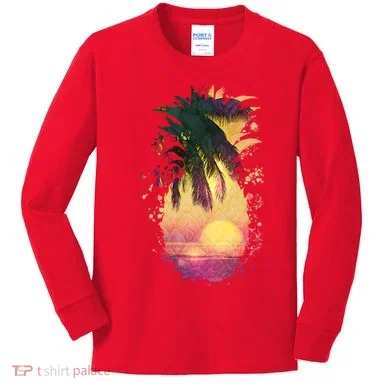 Retro Tropical Pineapple Kids Long Sleeve Shirt