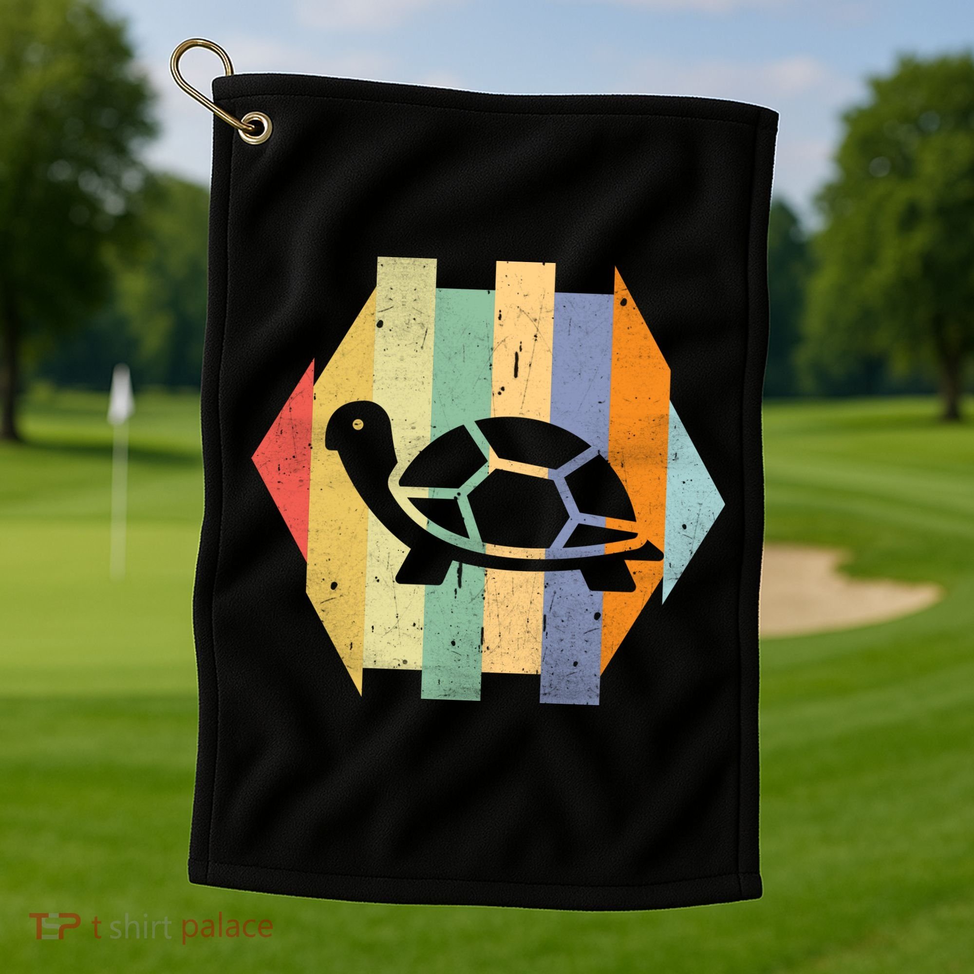 Retro Turtle Silhouette  Golf Towel