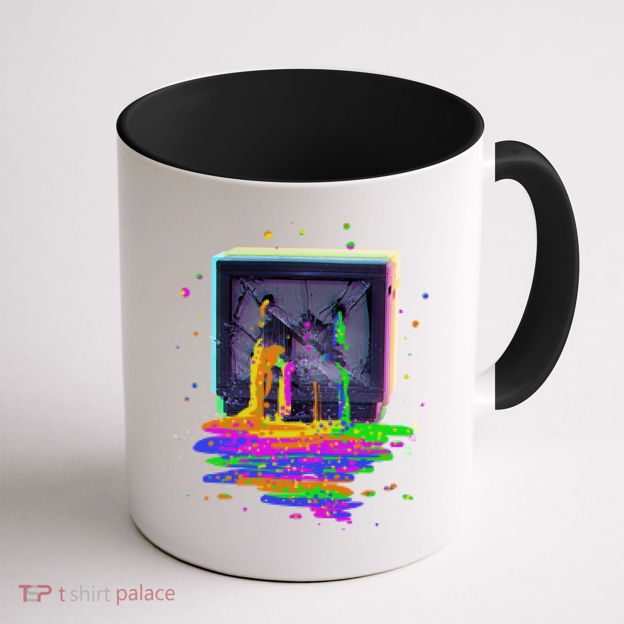 Retro TV Television Pixel Splatter Coffee Mug
