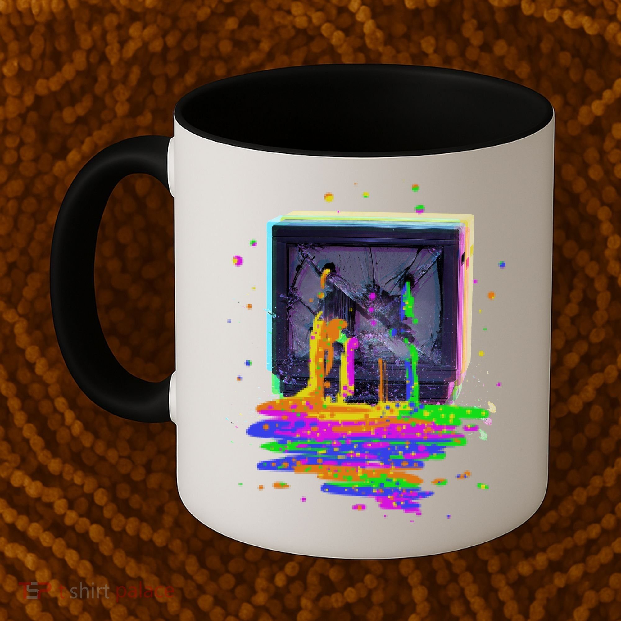 Retro TV Television Pixel Splatter Coffee Mug