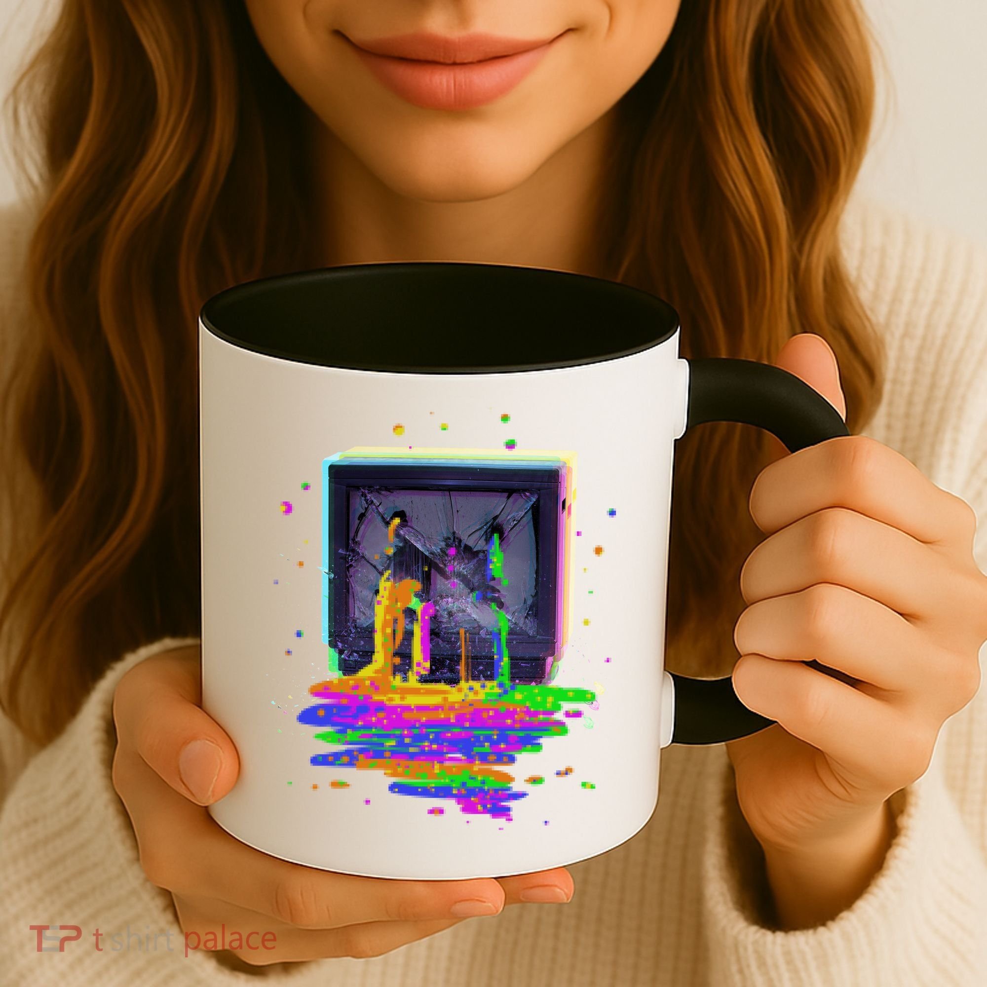 Retro TV Television Pixel Splatter Coffee Mug