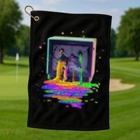 Retro TV Television Pixel Splatter Golf Towel thumb 1