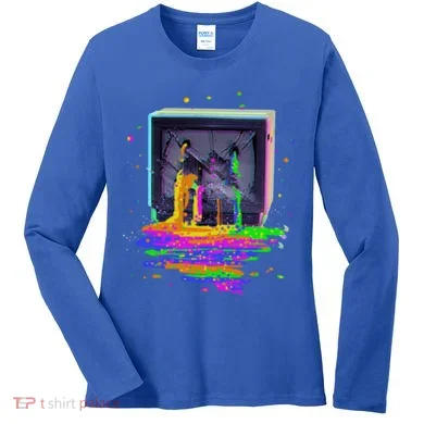 Retro TV Television Pixel Splatter Women's Long Sleeve Shirt