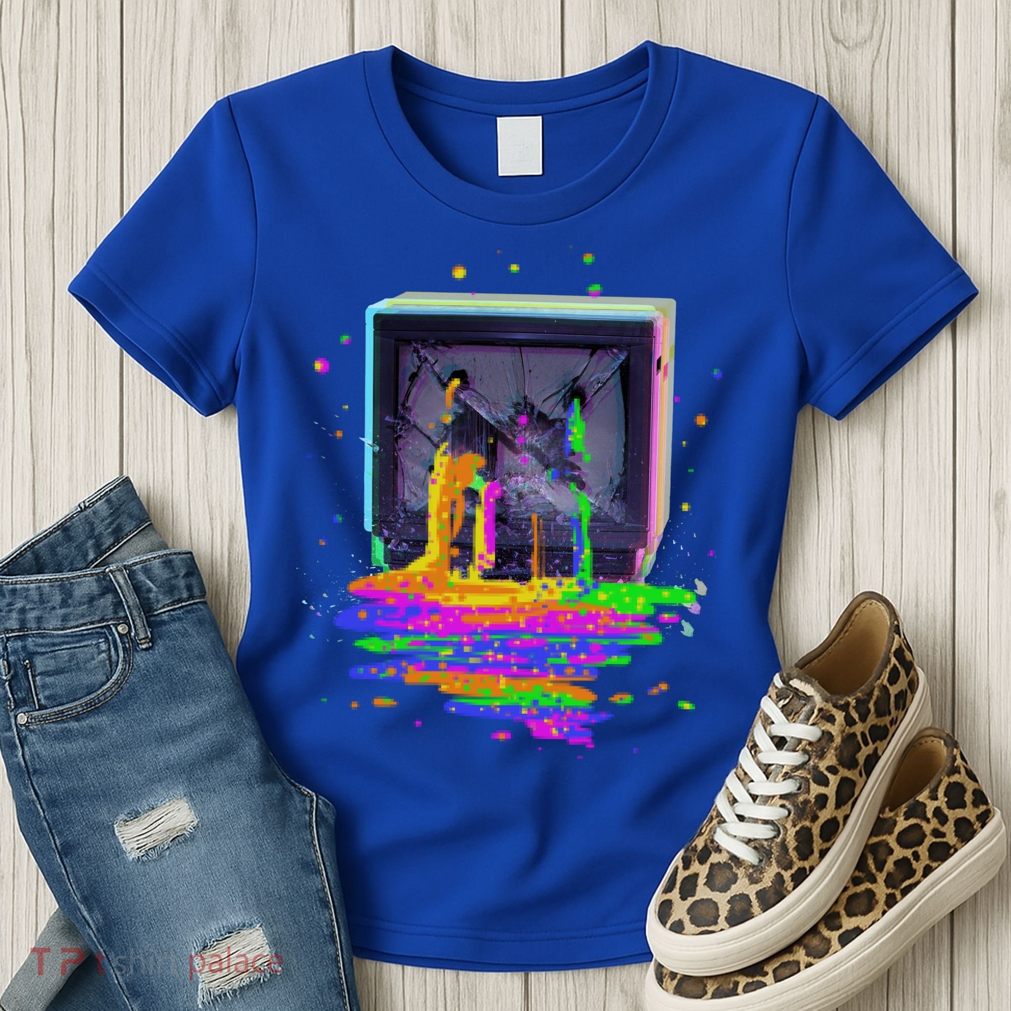 Retro TV Television Pixel Splatter Women's T-Shirt