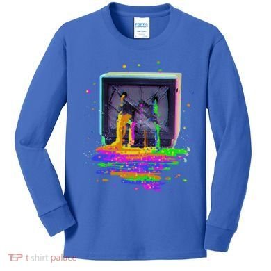 Retro TV Television Pixel Splatter Kids Long Sleeve Shirt