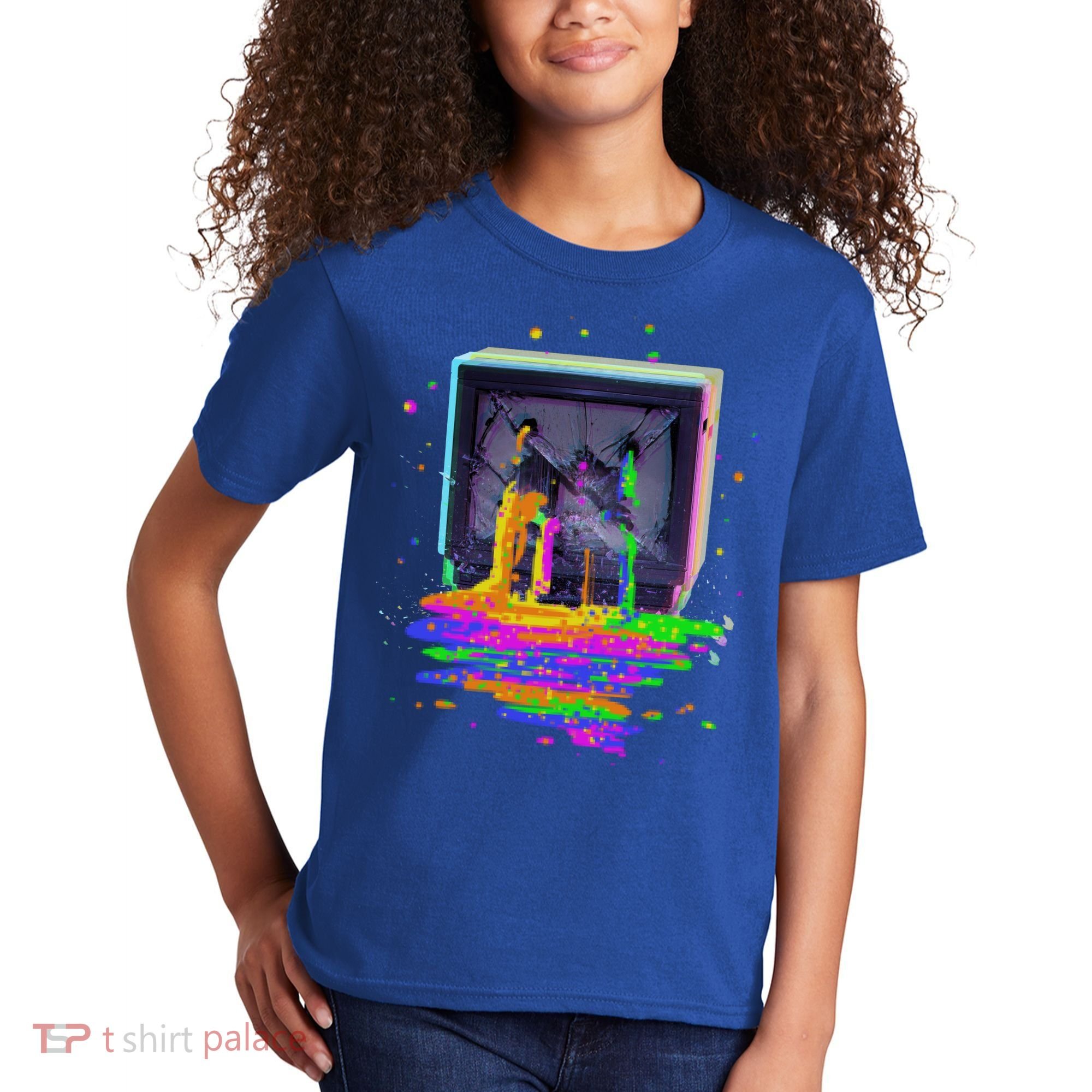 Retro TV Television Pixel Splatter Kids T-Shirt