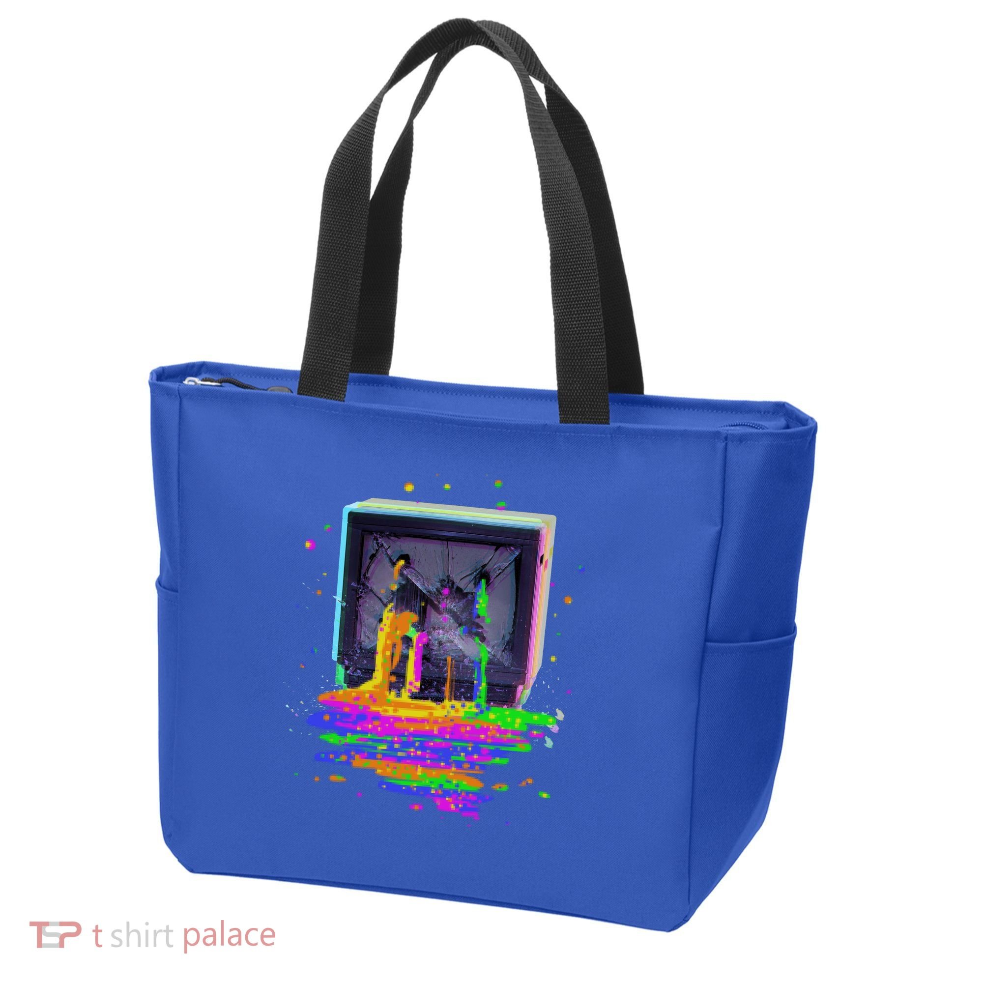 Retro TV Television Pixel Splatter Tote Bag