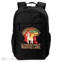 Retro Unicorn I Have Red Hair Warning Label Backpack thumb 0