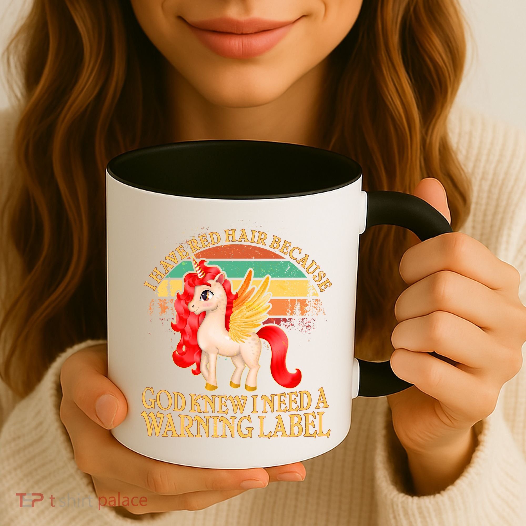 Retro Unicorn I Have Red Hair Warning Label Coffee Mug