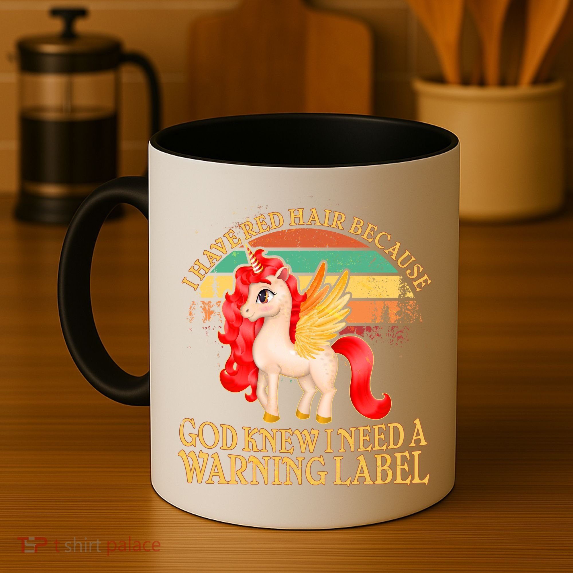 Retro Unicorn I Have Red Hair Warning Label Coffee Mug