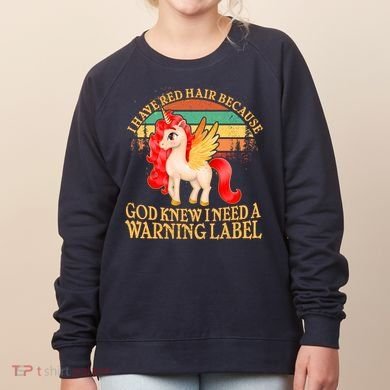 Retro Unicorn I Have Red Hair Warning Label Women's Sweatshirt