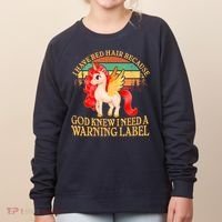 Retro Unicorn I Have Red Hair Warning Label Women's Sweatshirt thumb 0