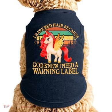 Retro Unicorn I Have Red Hair Warning Label Doggie Tank