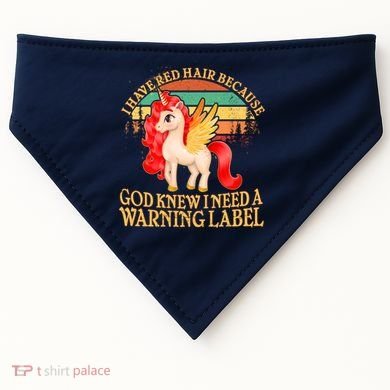 Retro Unicorn I Have Red Hair Warning Label USA-Made Doggie Bandana