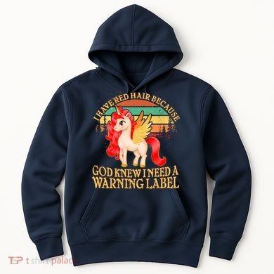 Retro Unicorn I Have Red Hair Warning Label Hoodie