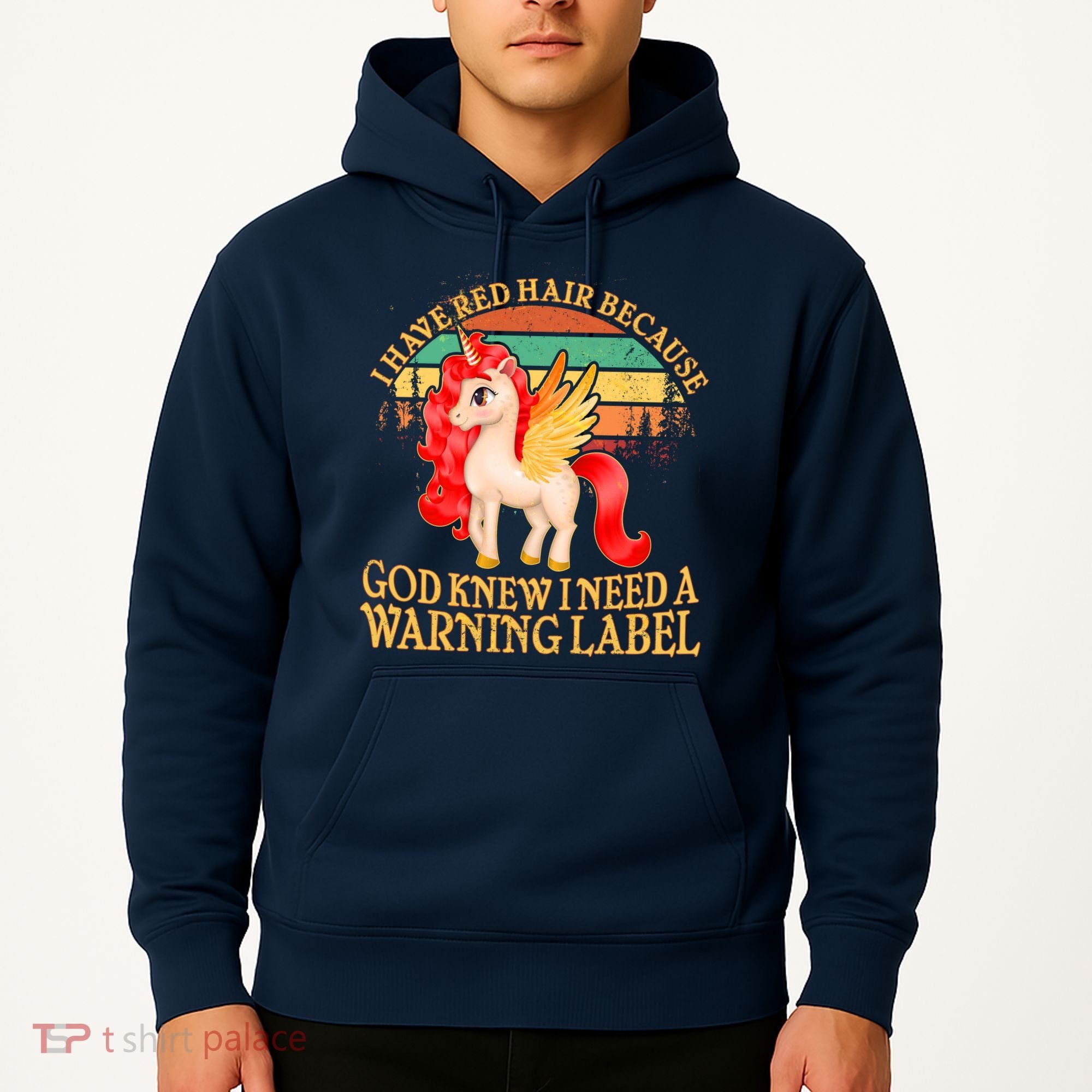 Retro Unicorn I Have Red Hair Warning Label Hoodie