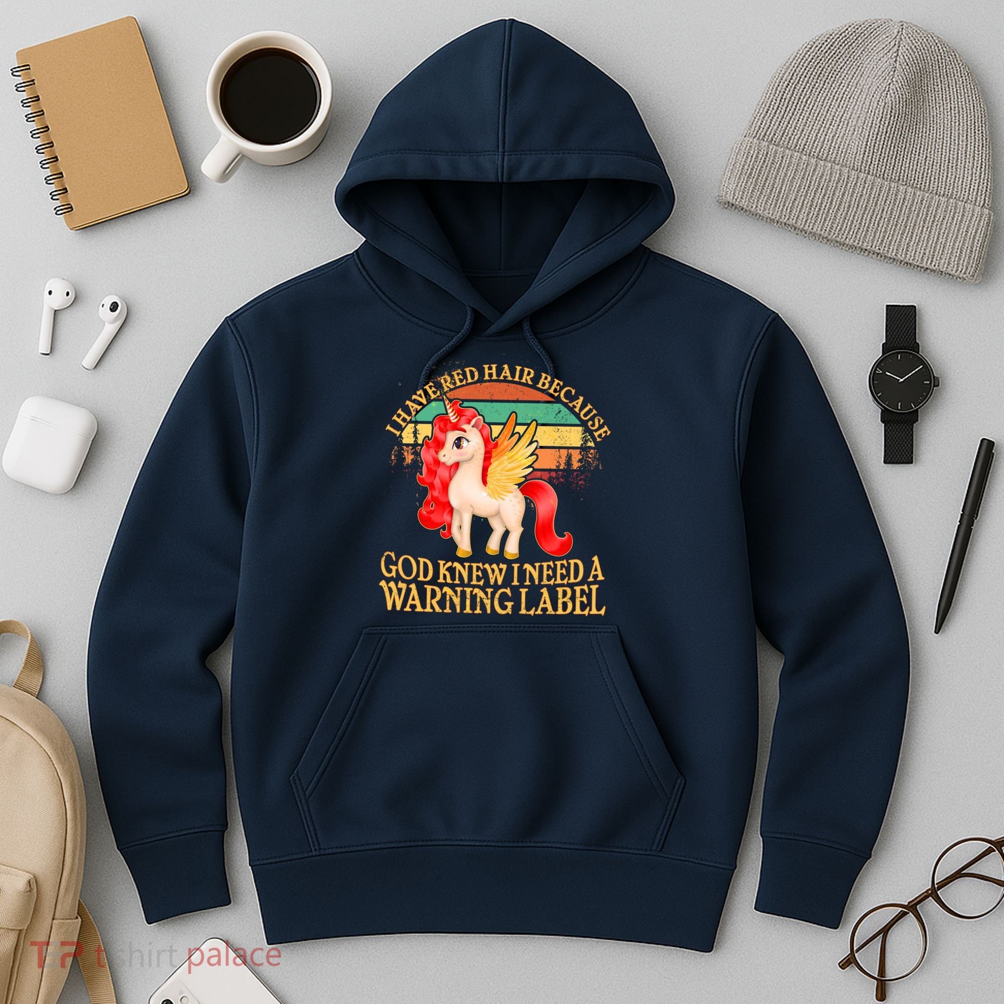 Retro Unicorn I Have Red Hair Warning Label Hoodie
