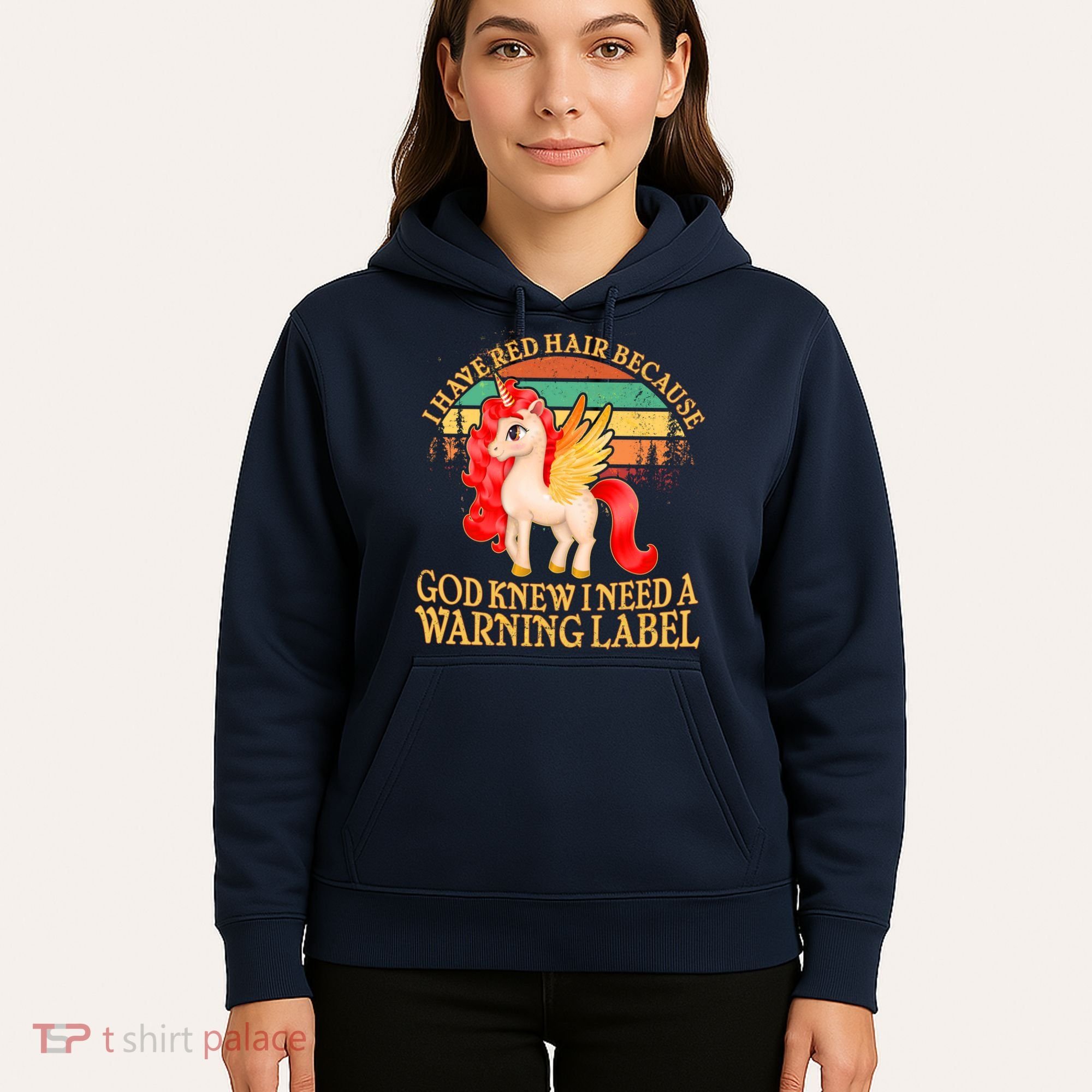 Retro Unicorn I Have Red Hair Warning Label Hoodie