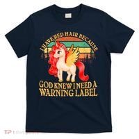 Retro Unicorn I Have Red Hair Warning Label T-Shirt thumb 0