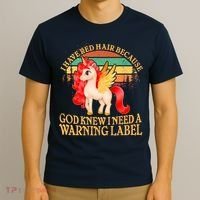 Retro Unicorn I Have Red Hair Warning Label T-Shirt thumb 3