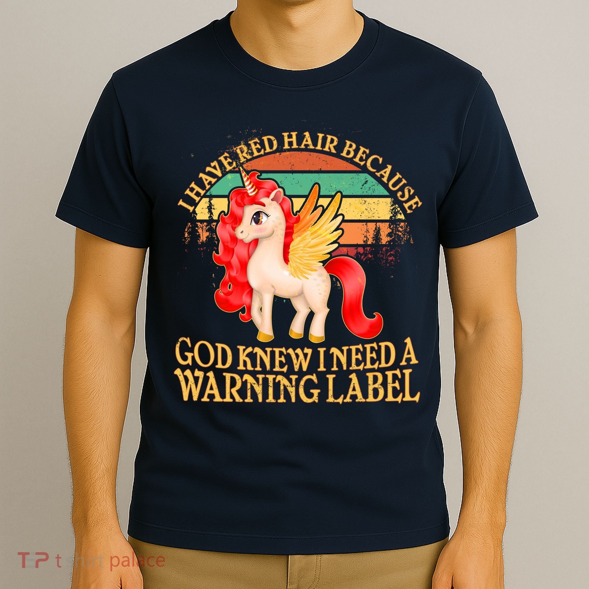 Retro Unicorn I Have Red Hair Warning Label T-Shirt