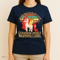 Retro Unicorn I Have Red Hair Warning Label T-Shirt thumb 4