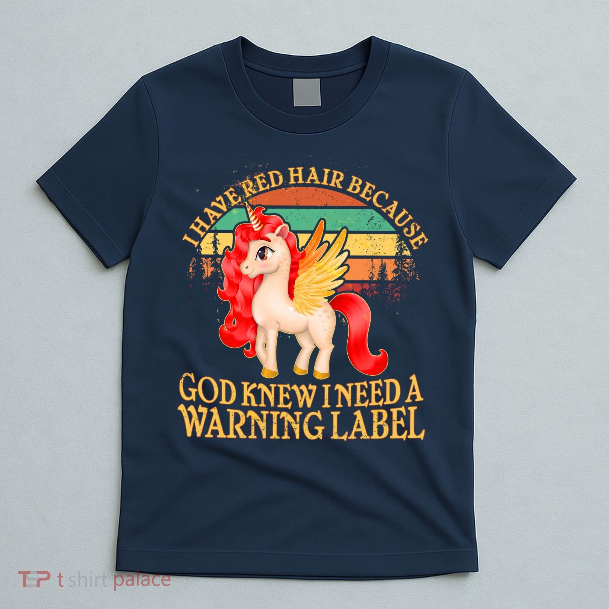 Retro Unicorn I Have Red Hair Warning Label T-Shirt
