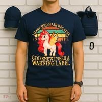 Retro Unicorn I Have Red Hair Warning Label T-Shirt thumb 6