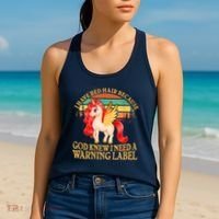 Retro Unicorn I Have Red Hair Warning Label Women's Tank Top thumb 2