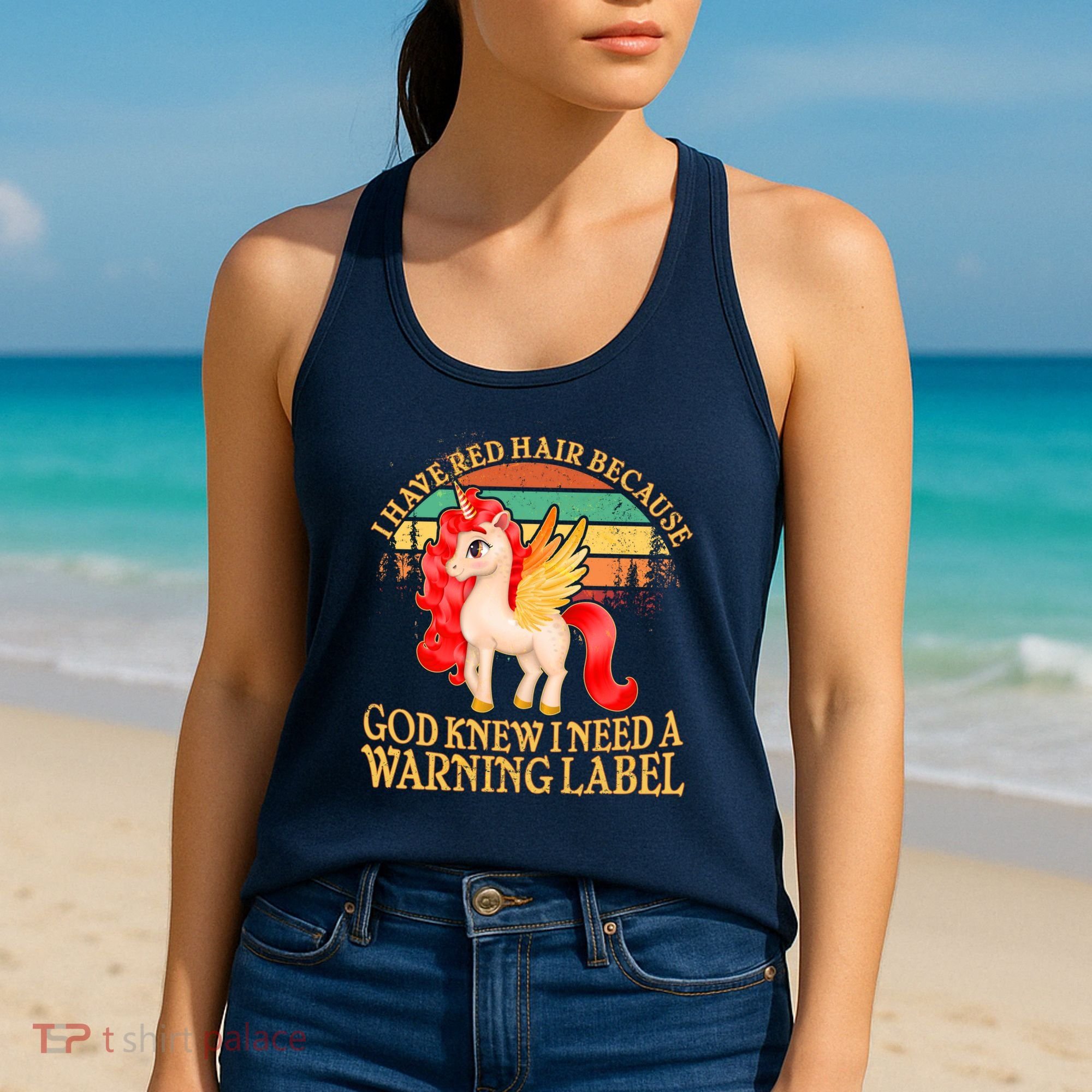 Retro Unicorn I Have Red Hair Warning Label Women's Tank Top