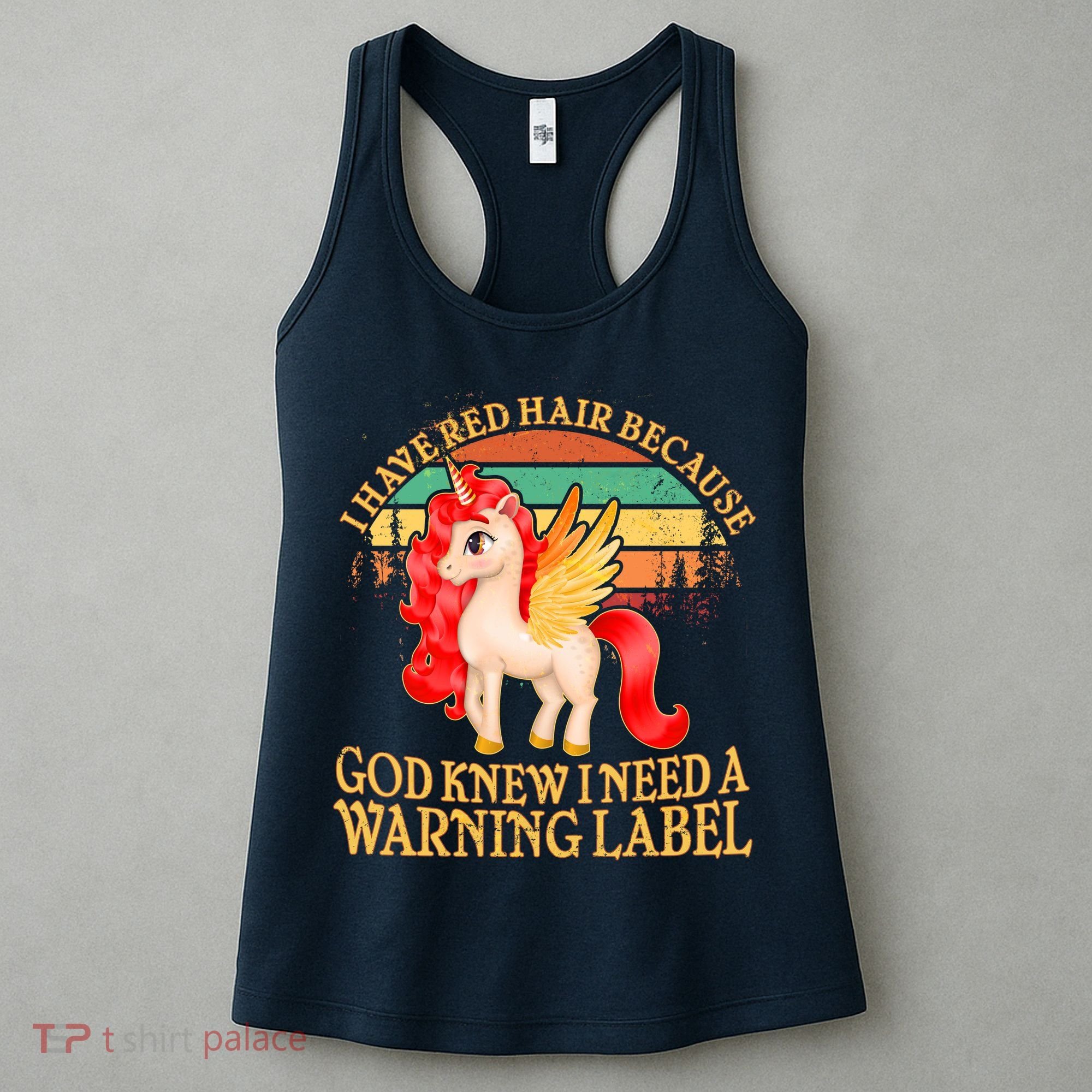 Retro Unicorn I Have Red Hair Warning Label Women's Tank Top