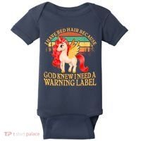 Retro Unicorn I Have Red Hair Warning Label Baby Bodysuit thumb 0