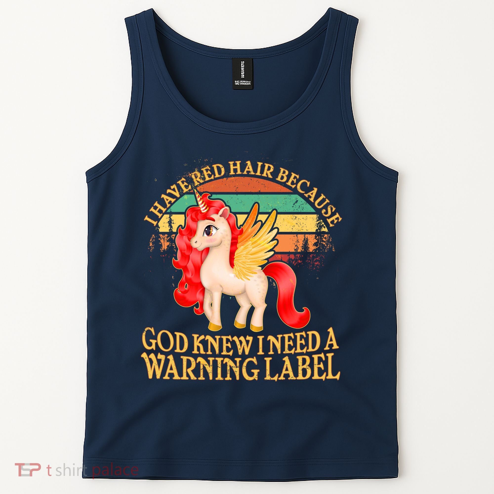 Retro Unicorn I Have Red Hair Warning Label Tank Top