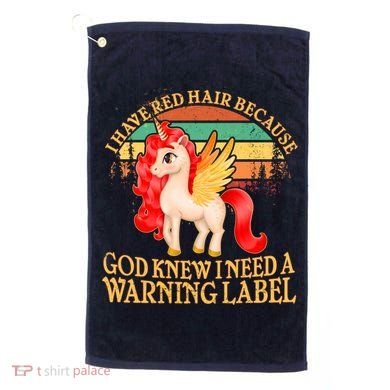 Retro Unicorn I Have Red Hair Warning Label Golf Towel