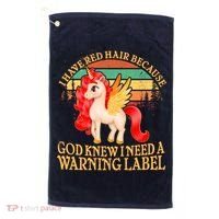 Retro Unicorn I Have Red Hair Warning Label Golf Towel thumb 0