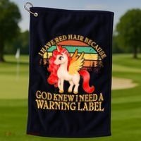Retro Unicorn I Have Red Hair Warning Label Golf Towel thumb 1