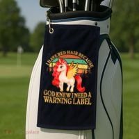 Retro Unicorn I Have Red Hair Warning Label Golf Towel thumb 2