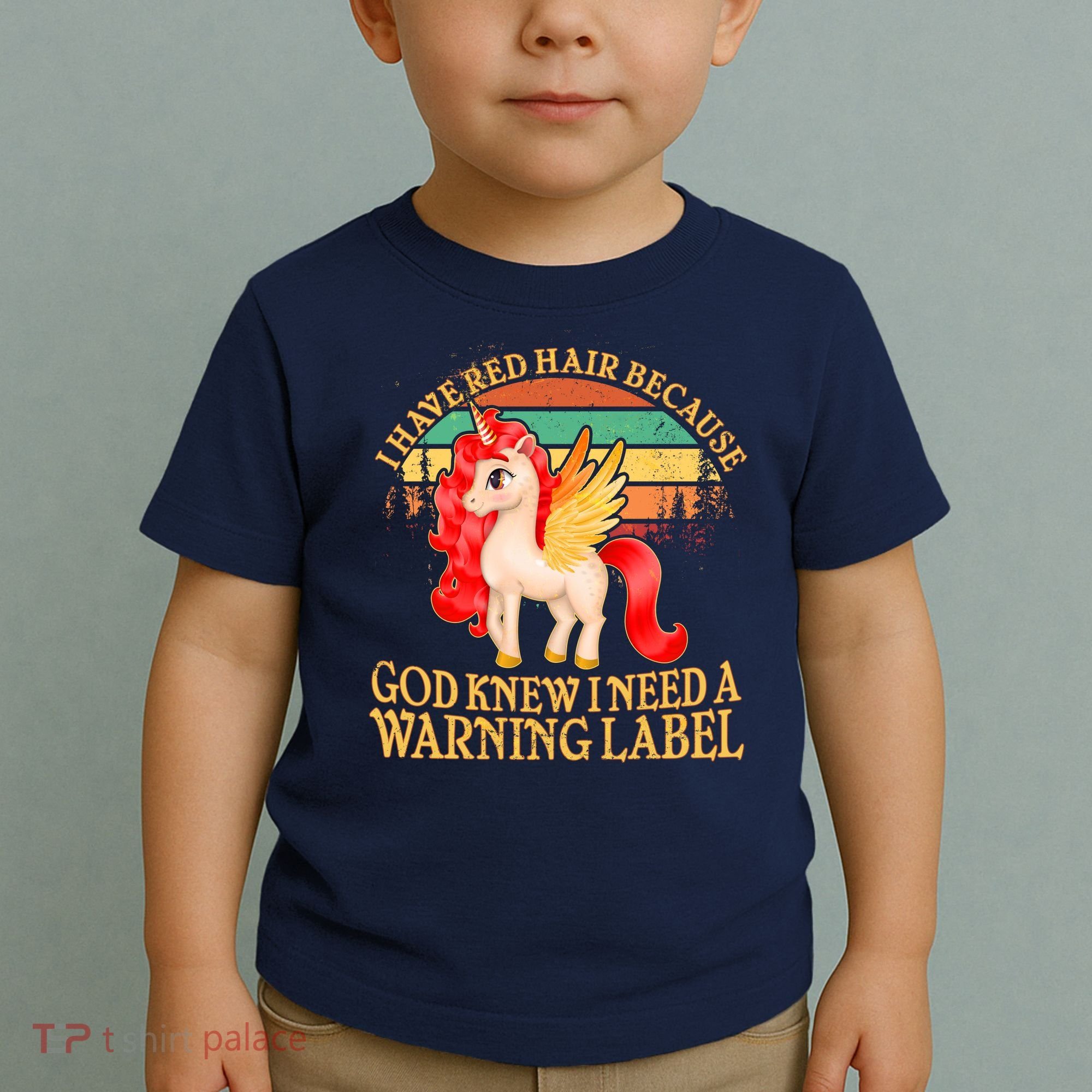 Retro Unicorn I Have Red Hair Warning Label Toddler T-Shirt