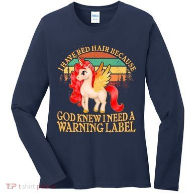 Retro Unicorn I Have Red Hair Warning Label Women's Long Sleeve Shirt