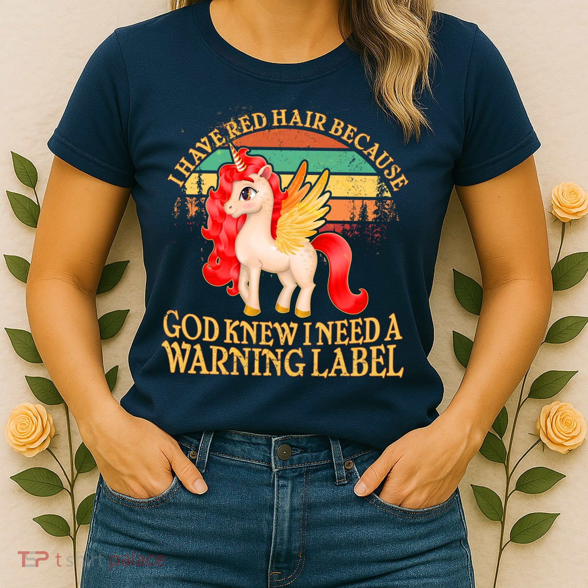 Retro Unicorn I Have Red Hair Warning Label Women's T-Shirt
