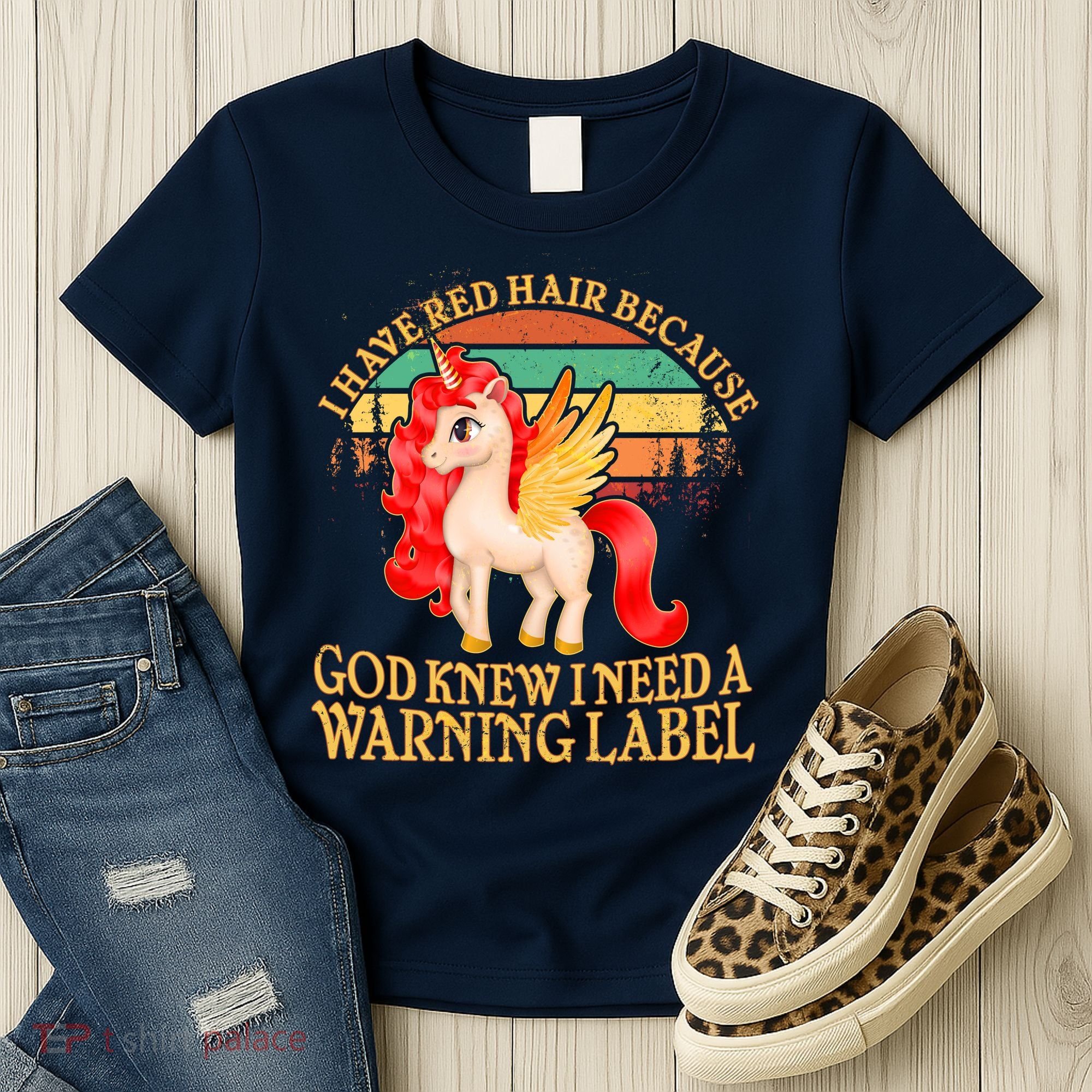 Retro Unicorn I Have Red Hair Warning Label Women's T-Shirt