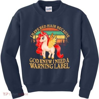 Retro Unicorn I Have Red Hair Warning Label Kids Sweatshirt