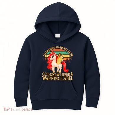 Retro Unicorn I Have Red Hair Warning Label Kids Hoodie